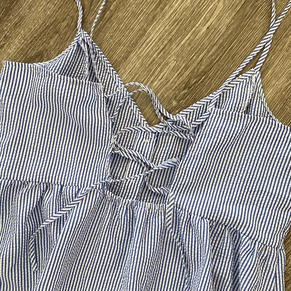 H&M button front midi dress striped blue white coastal seersucker dress 10 large - Picture 6 of 12